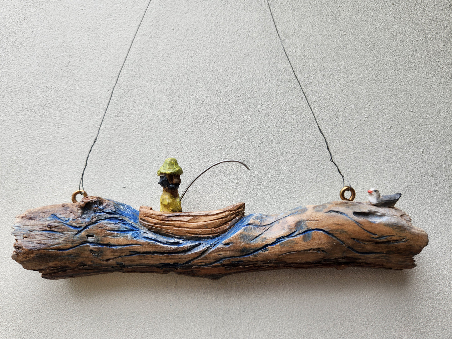 Handcarved Fisherman & Seagull – Nordic Wall Decor