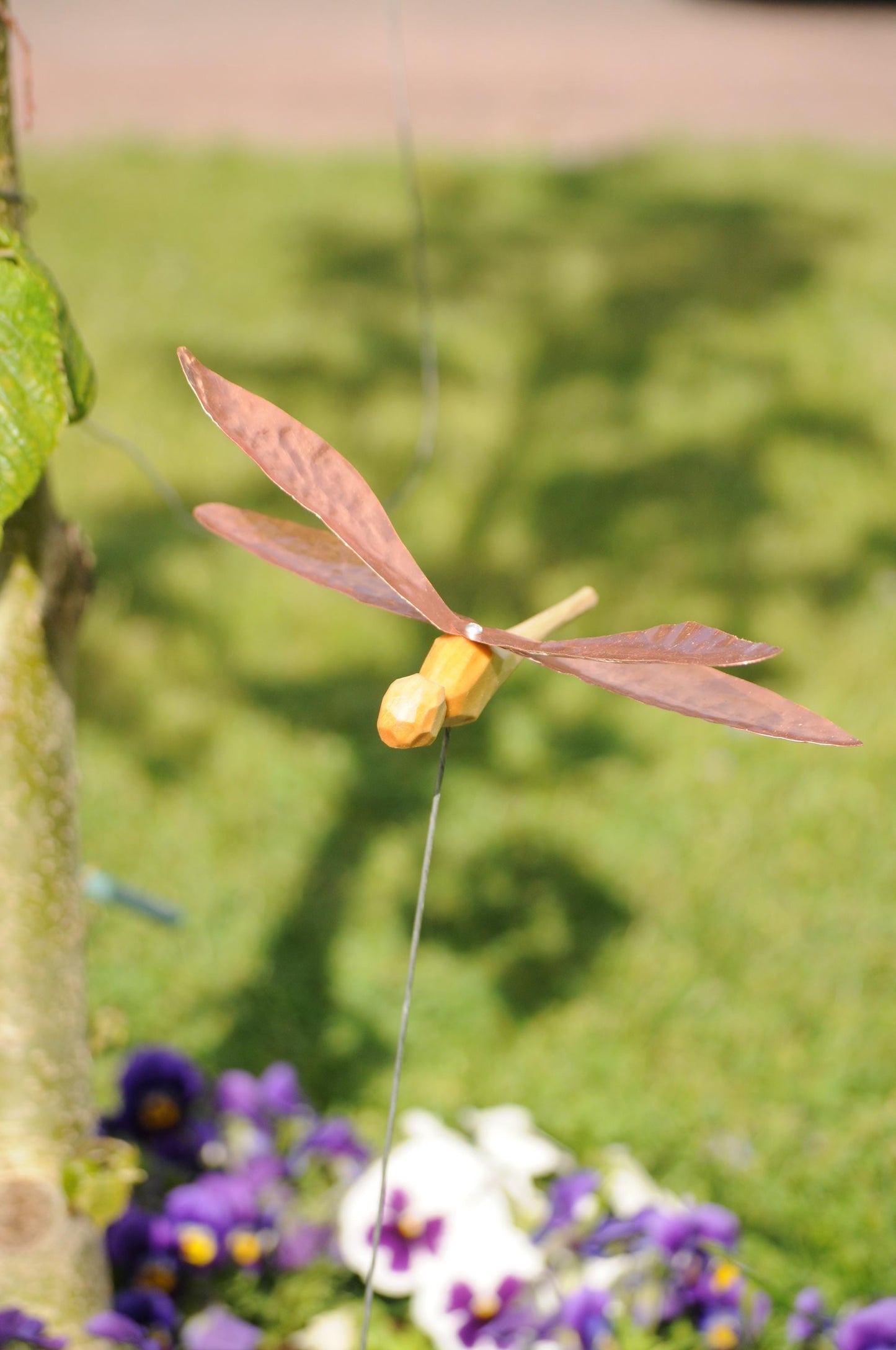 Hand-Carved Wooden Dragonfly – Copper Wings Wind Spinner – Garden Ornament – Nordic Folk Art Gift – Nature Mobile – Handmade