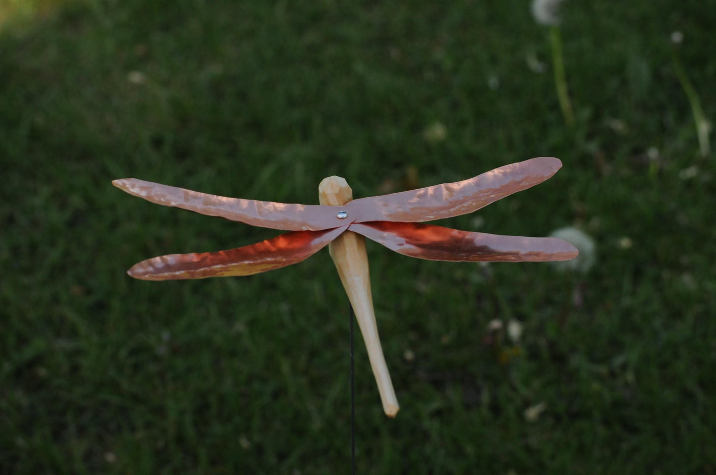 Hand-Carved Wooden Dragonfly – Copper Wings Wind Spinner – Garden Ornament – Nordic Folk Art Gift – Nature Mobile – Handmade