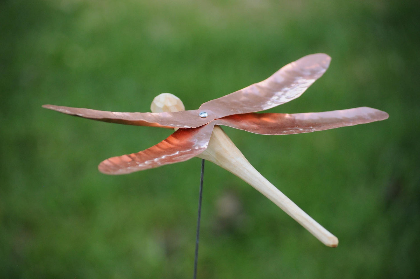 Hand-Carved Wooden Dragonfly – Copper Wings Wind Spinner – Garden Ornament – Nordic Folk Art Gift – Nature Mobile – Handmade