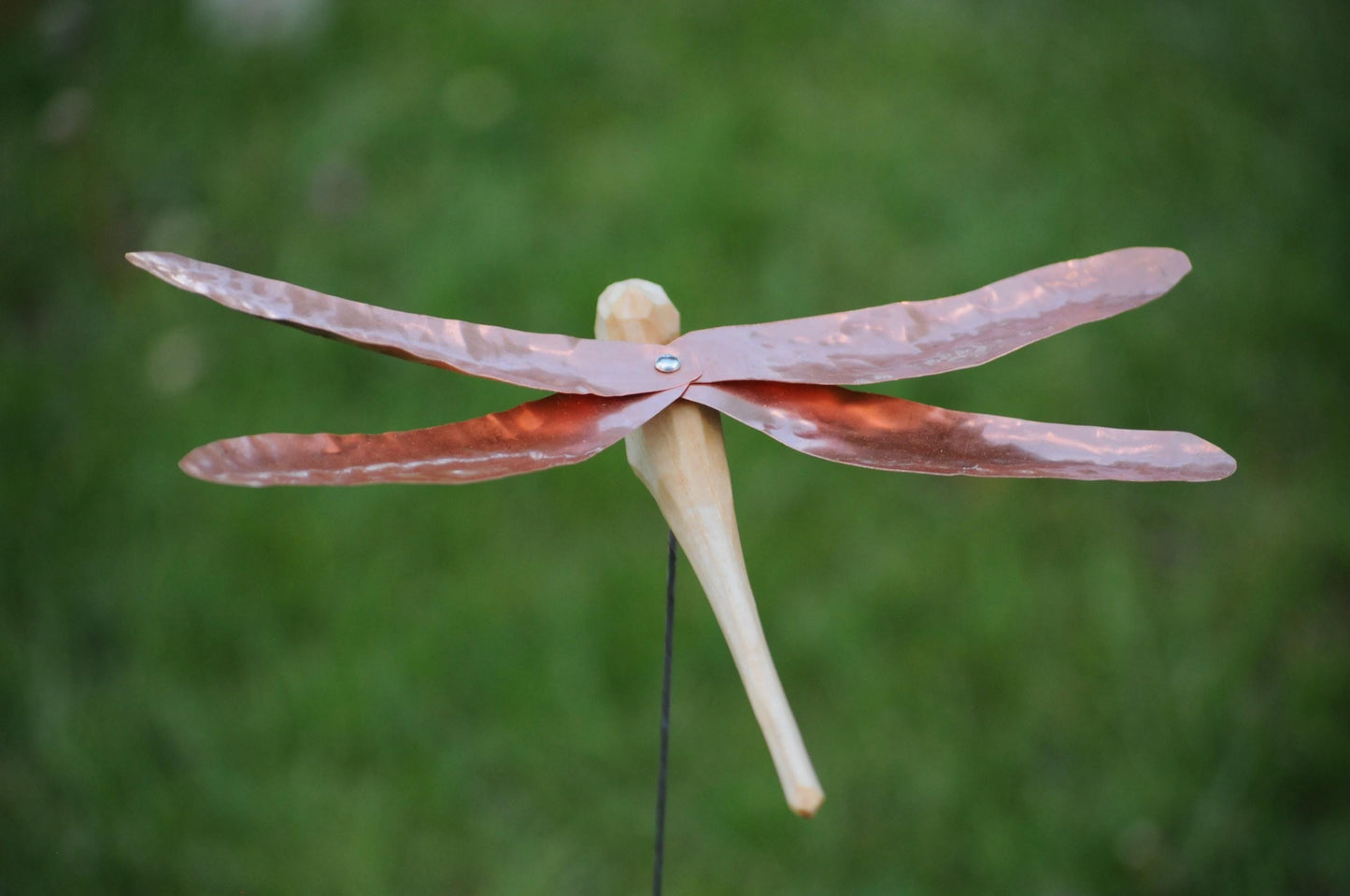 Hand-Carved Wooden Dragonfly – Copper Wings Wind Spinner – Garden Ornament – Nordic Folk Art Gift – Nature Mobile – Handmade