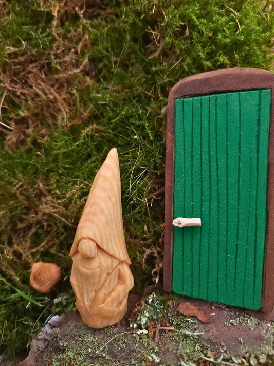 Hand-carved wooden Nisse (Gnome) – unique Scandinavian folk art figure from Sweden, handmade and signed