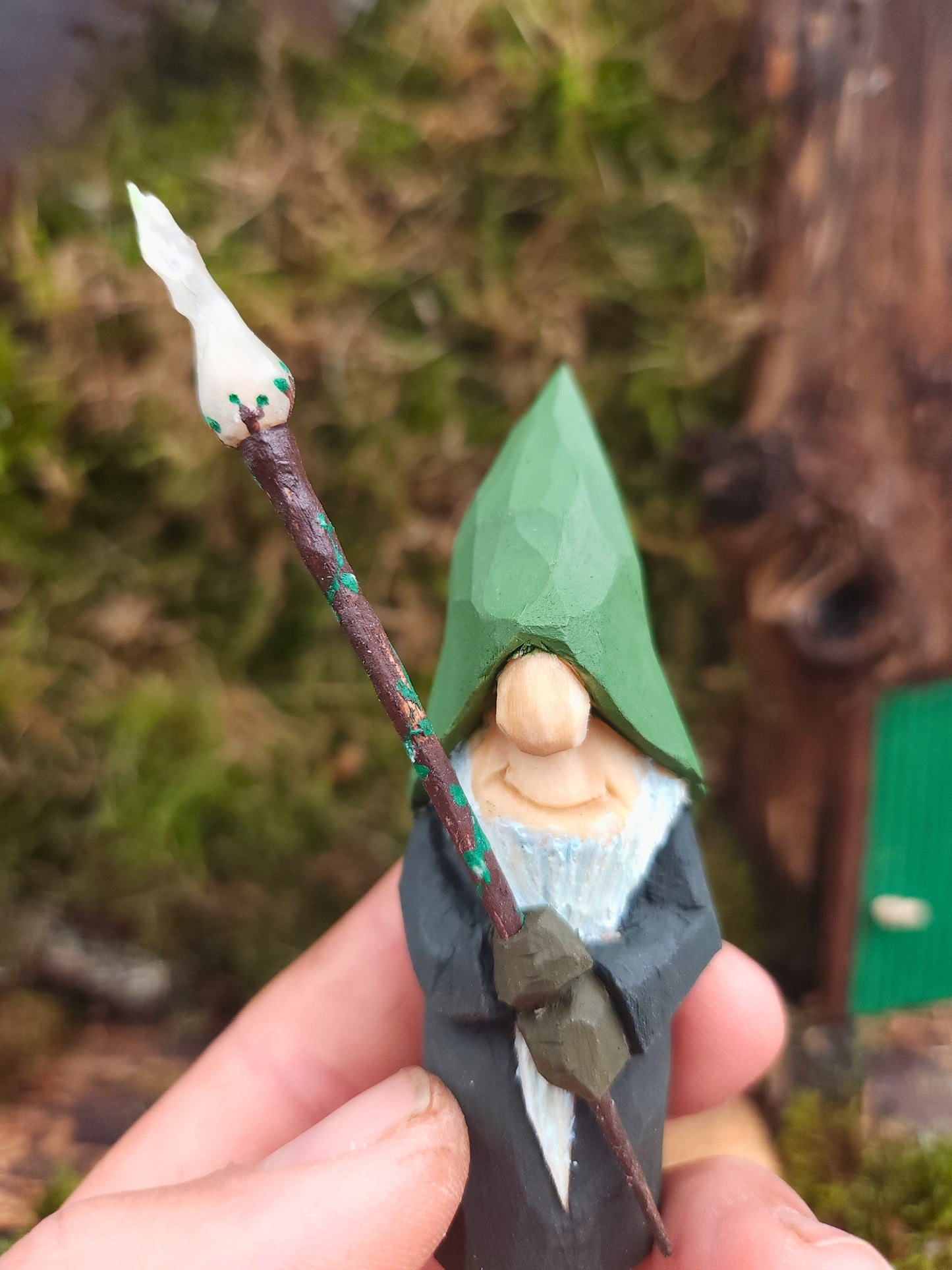 Hand-Carved Wizard Nisse – Magical Glow Staff (78)