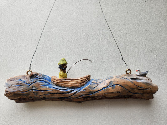 Handcarved Fisherman & Seagull – Nordic Wall Decor