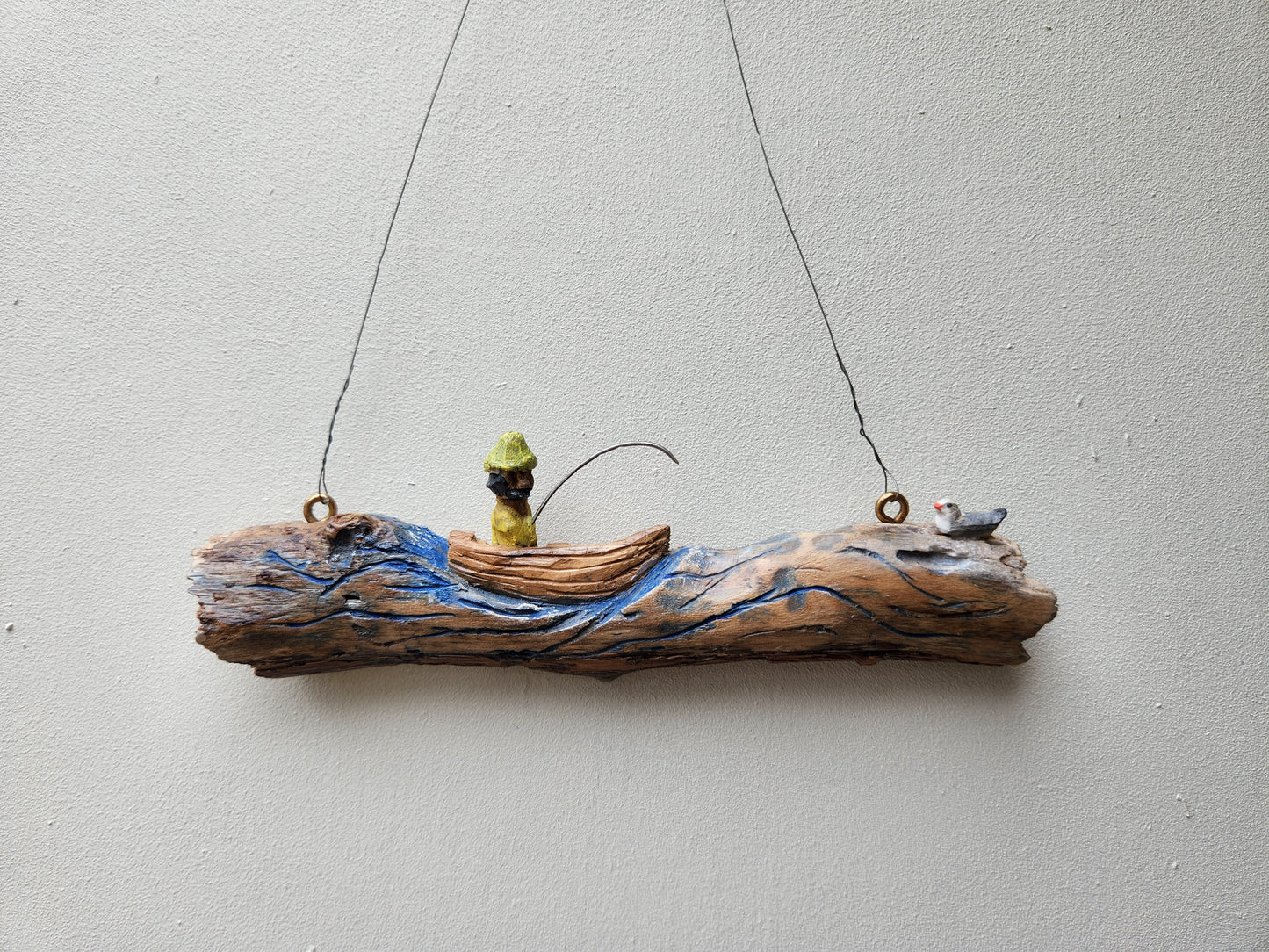 Handcarved Fisherman & Seagull – Nordic Wall Decor