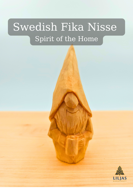 Swedish Fika Nisse – Hand-Carved Wooden Gnome with Coffee Cup | Numbered & Signed Scandinavian Folk Art