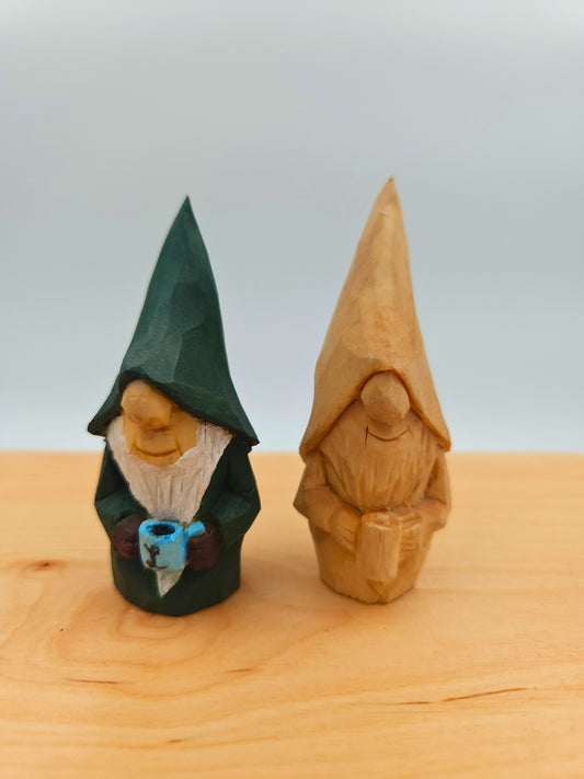 Swedish Fika Nisse – Hand-Carved Wooden Gnome with Coffee Cup | Numbered & Signed Scandinavian Folk Art